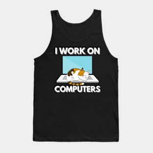 Funny Cats and Computers Laptop IT Pet Lover Tank Top